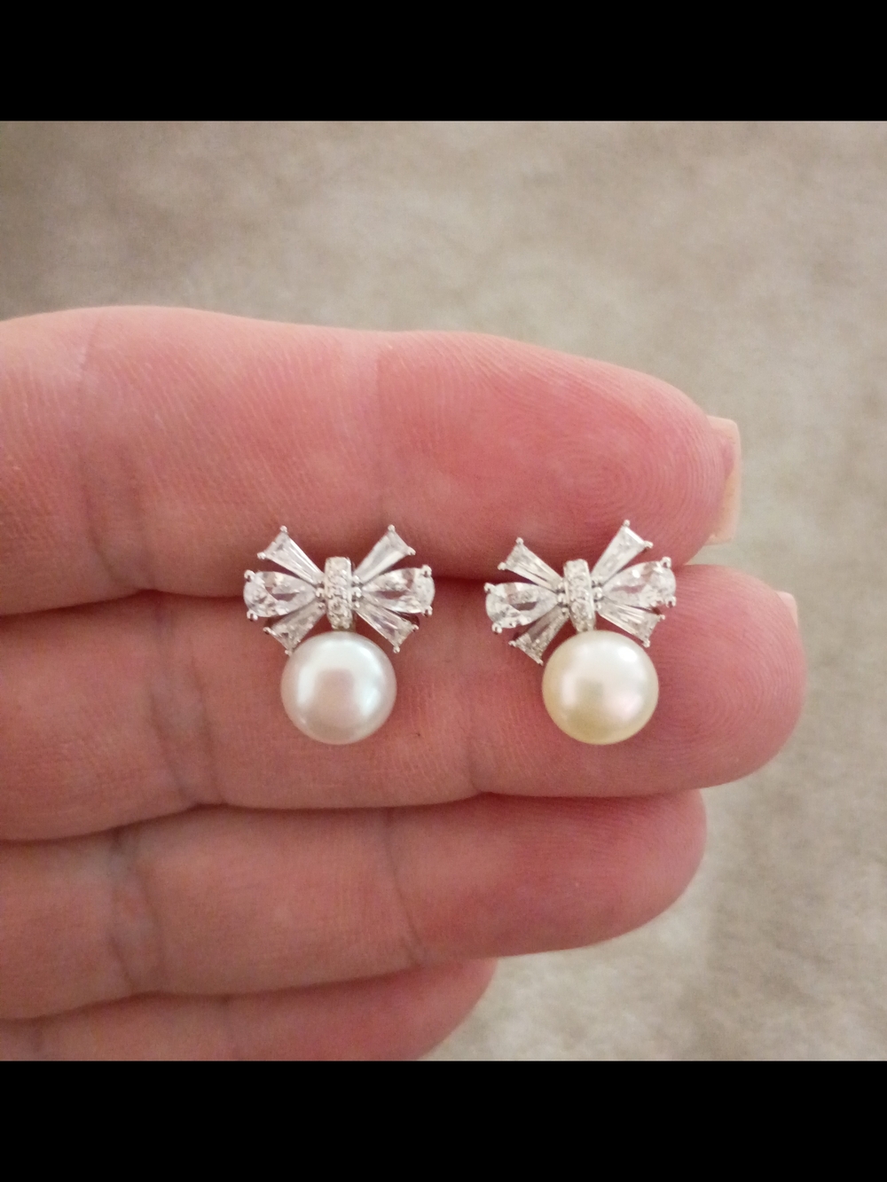 NEW Fahonie Freshwater Pearl Bow Earrings | 925 Sterling Silver | CZ Accent Stud